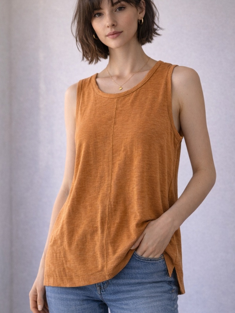 Max Studio NWT Oversized Tank Top XS Rust Orange Modal Blend Soft Tunic